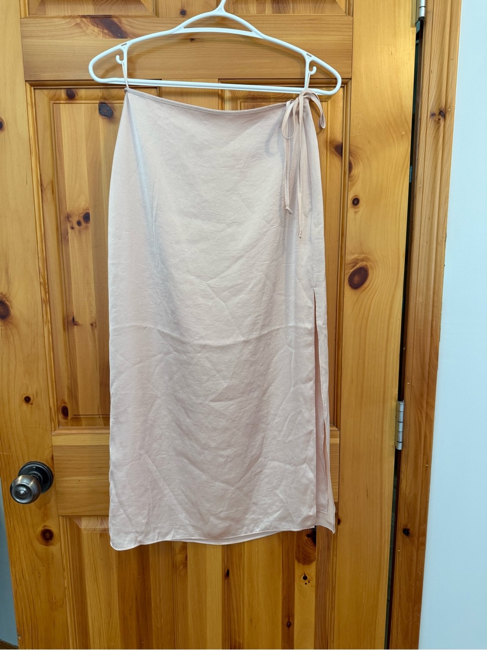 Aritzia Blush Tie-Side Midi Satin Skirt